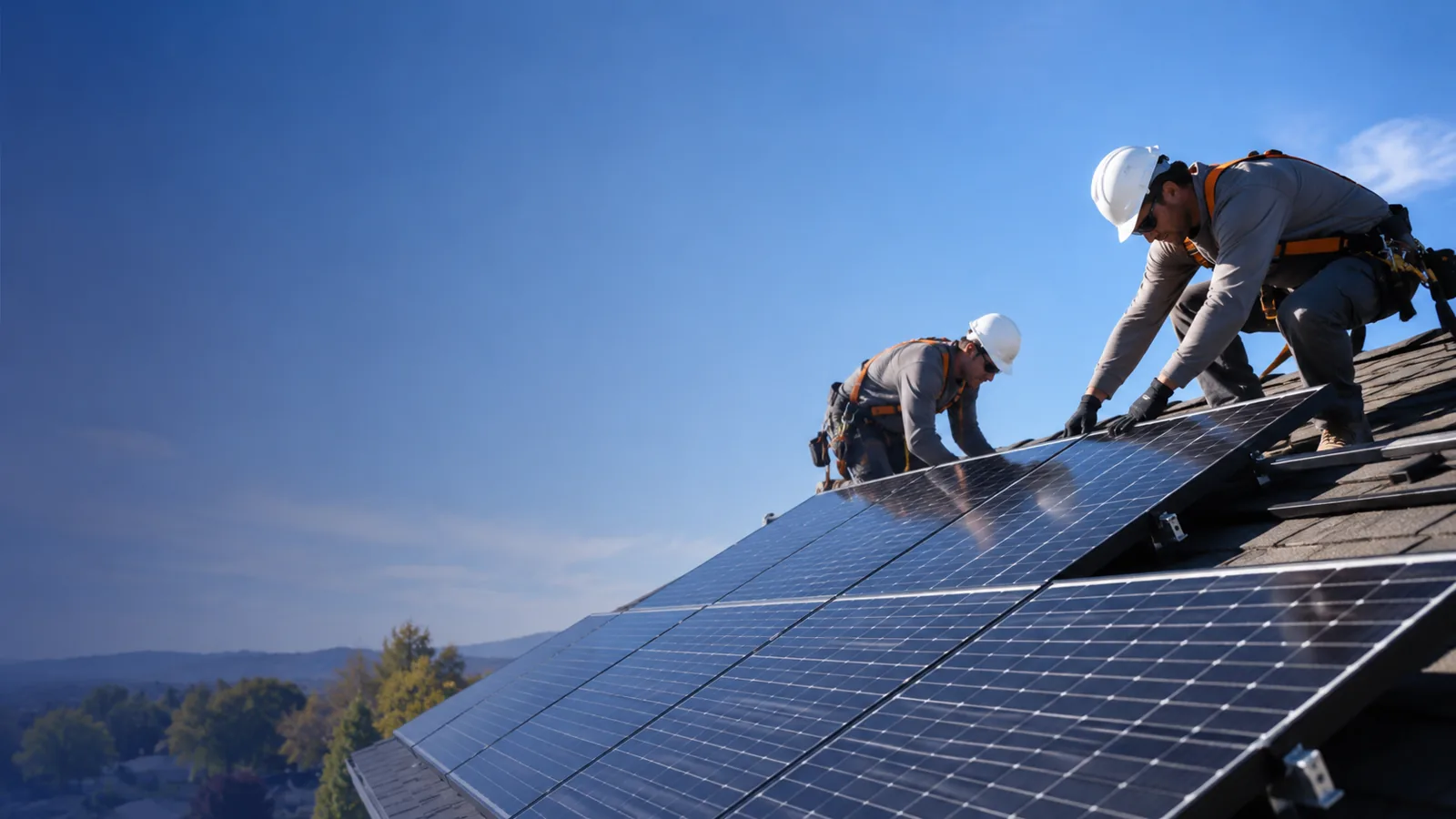 Solar installation team working on a roof