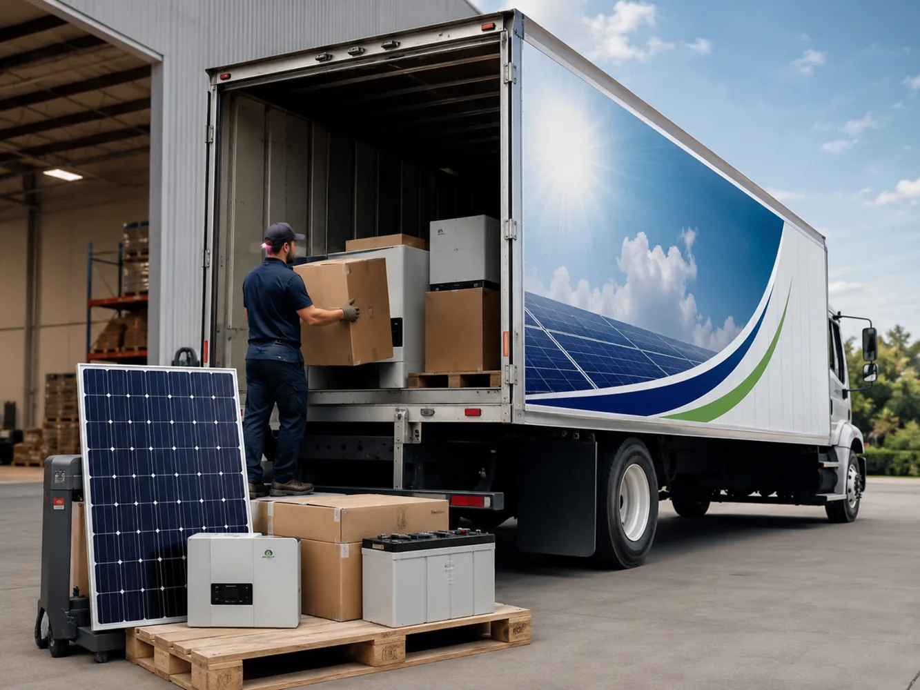 Solar equipment being prepared for dispatch