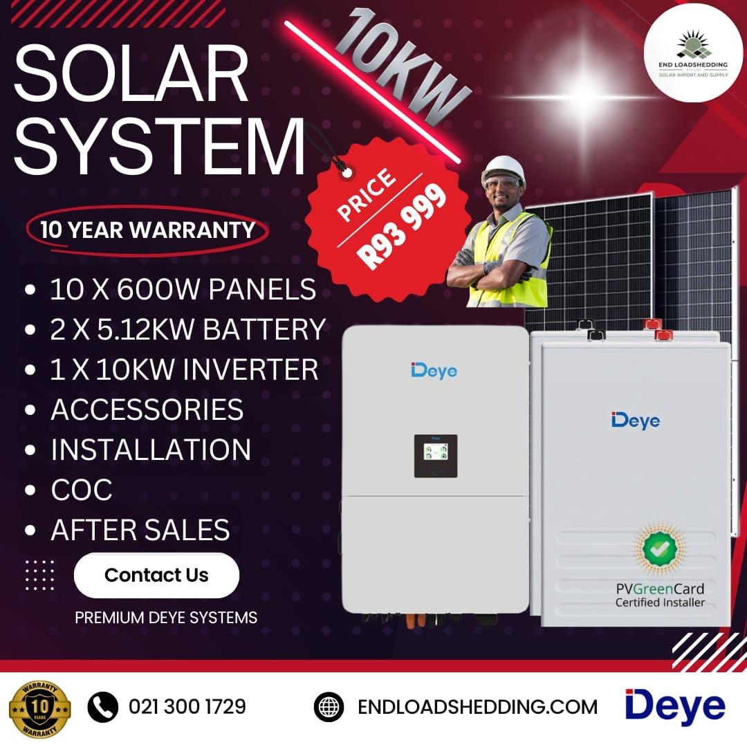 Deye 10kW Solar Kit Installed with 10 x 600W JA Solar panels and 2 x 5.12kWh Deye batteries - Image 2