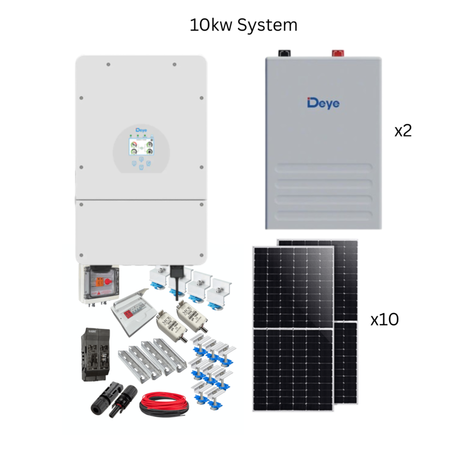 Deye 10kW Solar Kit Installed with 10 x 600W JA Solar panels and 2 x 5.12kWh Deye batteries