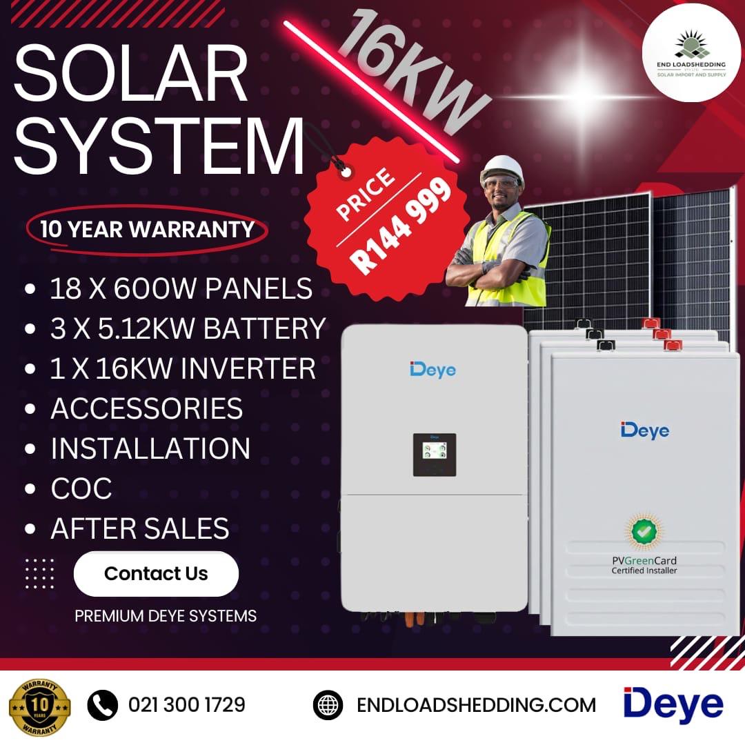 Deye 16kW Solar Kit Installed with 18 x 600W JA Solar panels and 3 x 5.12kWh Deye batteries - Image 2