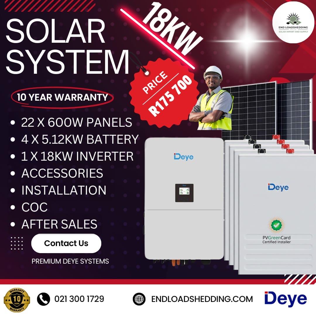 Deye 18kW Solar Kit Installed with 22 x 600W JA Solar panels and 4 x 5.12kWh Deye batteries - Image 2