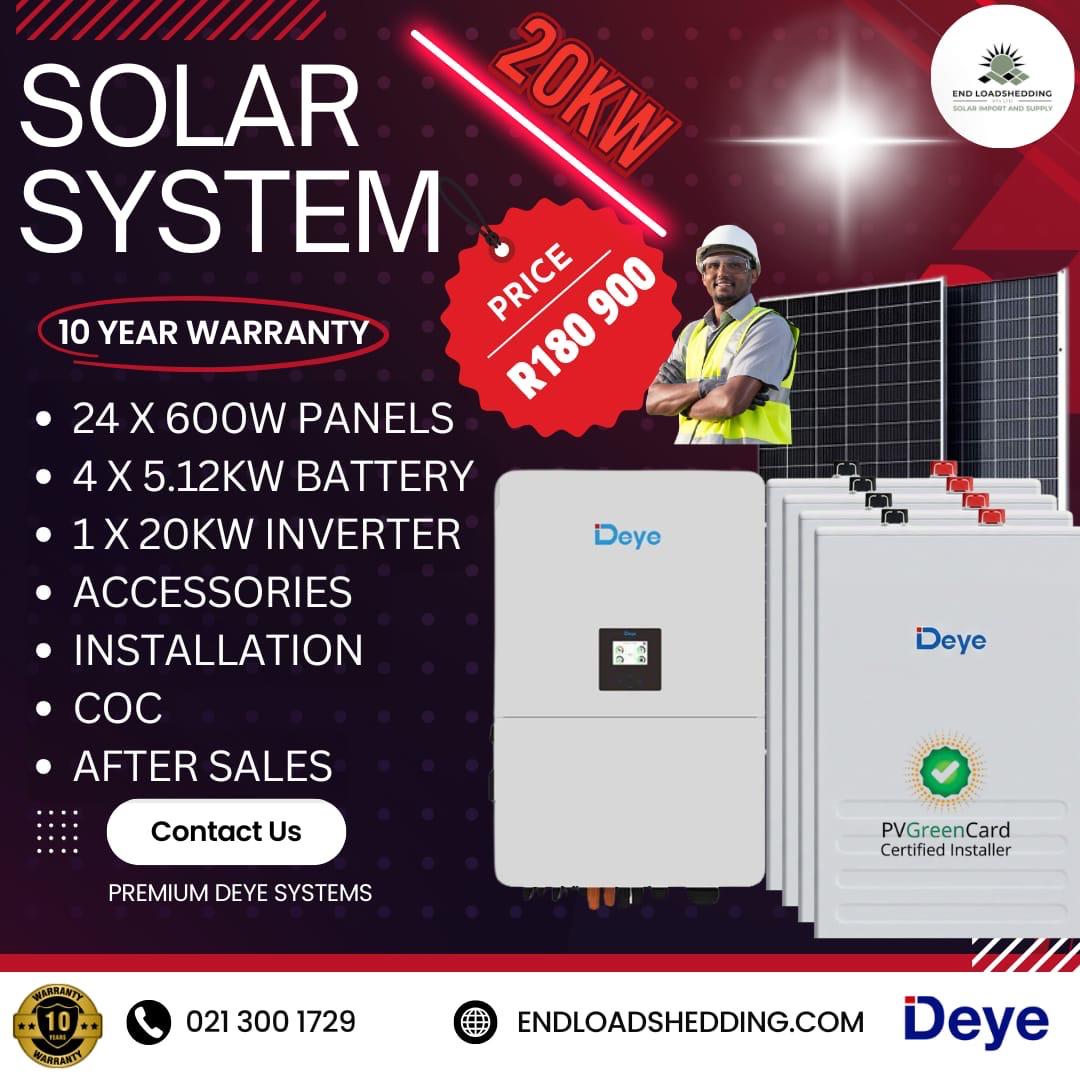 Deye 20kW Solar Kit Installed with 24 x 600W JA Solar panels and 4 x 5.12kWh Deye batteries - Image 2