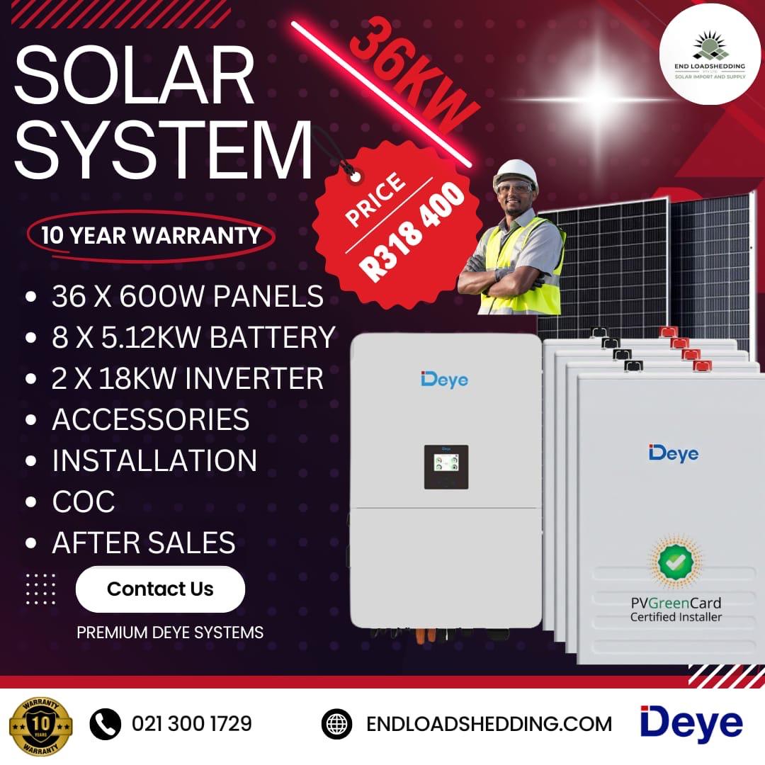 Deye 36kW Solar Kit Installed with 36 x 600W JA Solar panels and 8 x 5.12kWh Deye batteries - Image 2